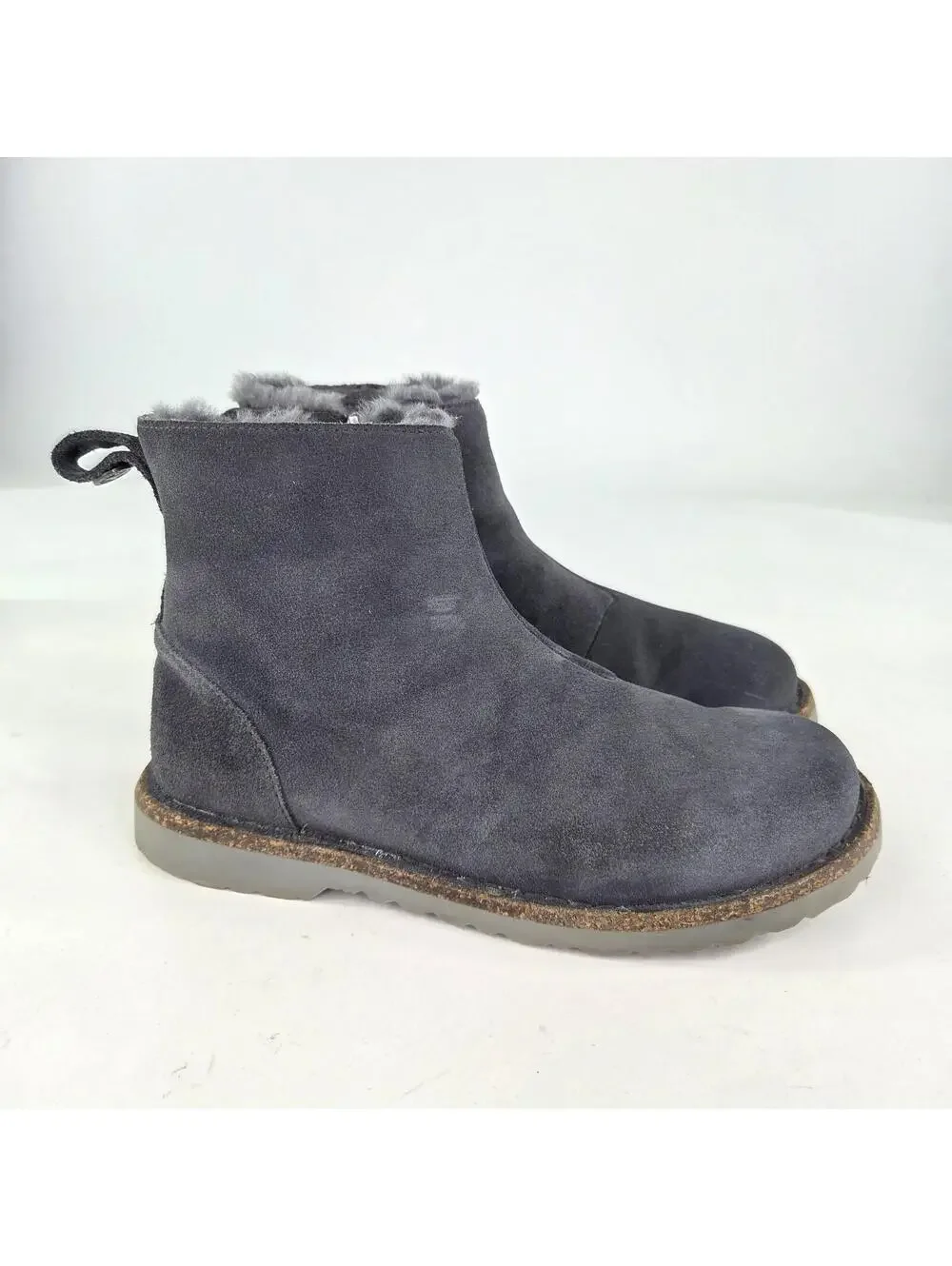 Birkenstock Melrose Zip boots US 7 Womens Blue Suede Fur-Lined Booties